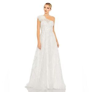 Mac Duggal 20389 EMBELLISHED ONE SHOULDER A LINE GOWN wedding white dress 12